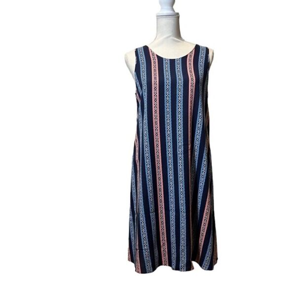Hatley Meghan Dress Navy Blue Pink Herringbone Stripes Back Tassel Size Small - Picture 3 of 13
